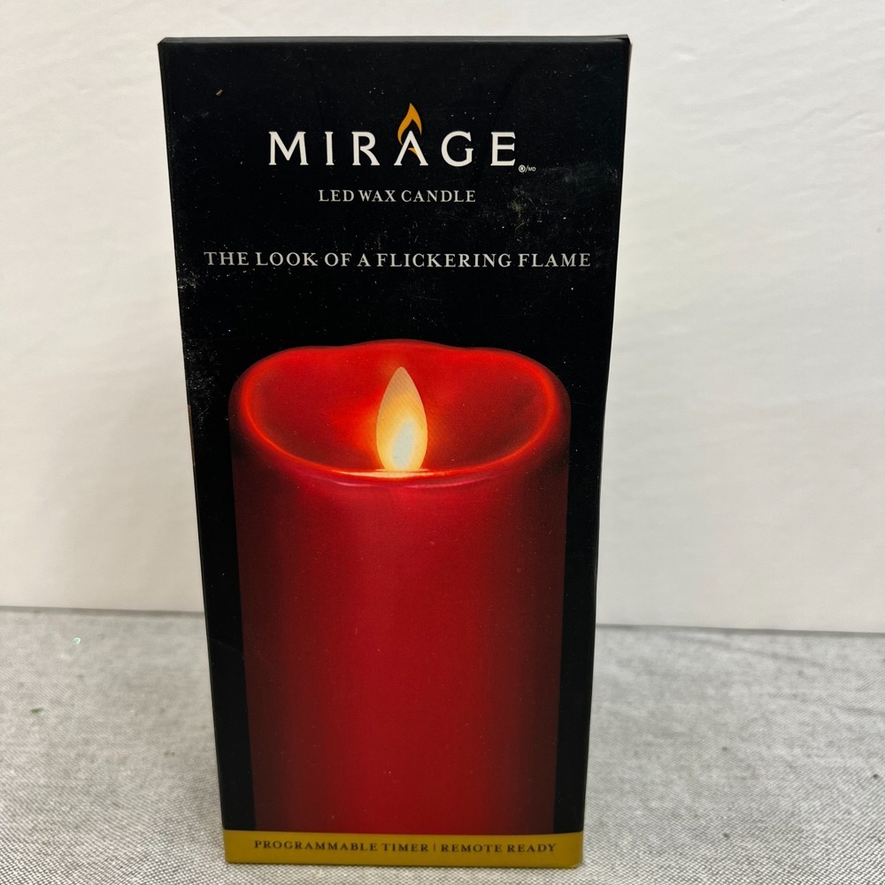 Mirage LED Wax Flameless 7" Pillar Candle Red Color With Timer